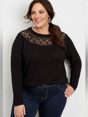 Maurices Waffle Knit Lace Neck Top, Size XXL